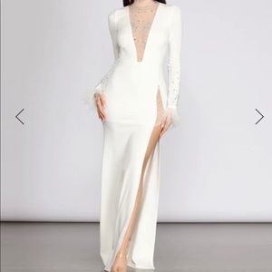 BEKA MESH AND HEAT STONE HIGH SLIT DRESS